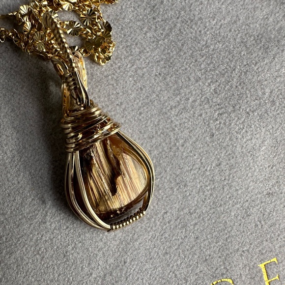 14k Gold Fill Rutilated Quartz Healing Stone Necklace Pendant - Picture 10 of 14